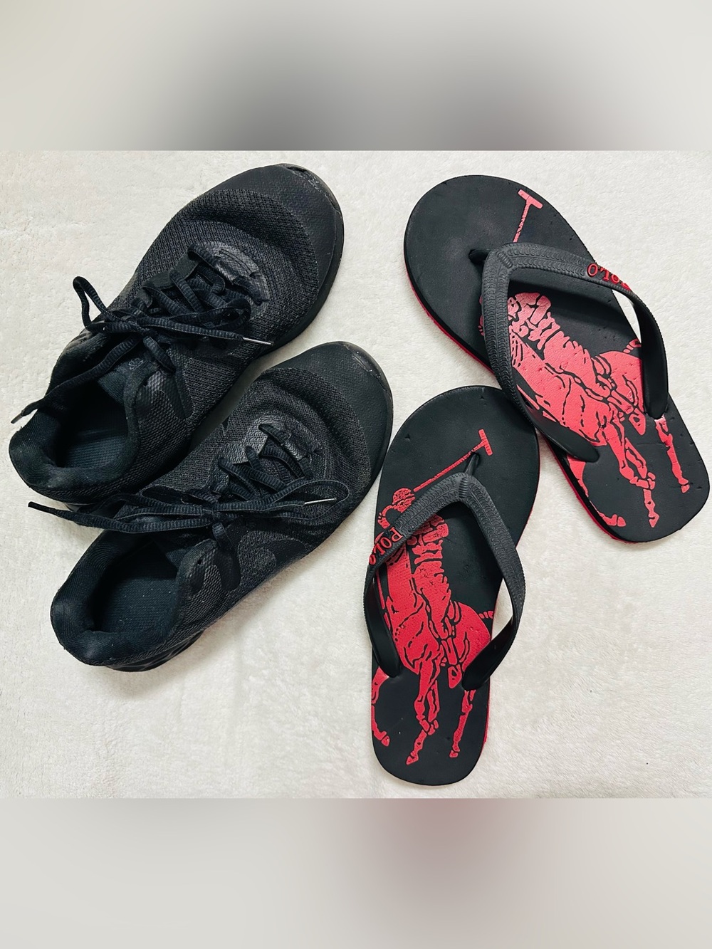 Lot Boys Size 3.5Y Polo Ralph Lauren Bolt flip-flops & Nike Sneakers